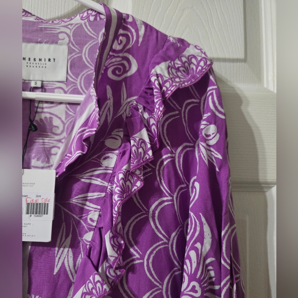 NWT The Shirt Rochelle Behrens The Kimberly Ruffle Button Down Blouse in Violet - Picture 7 of 13